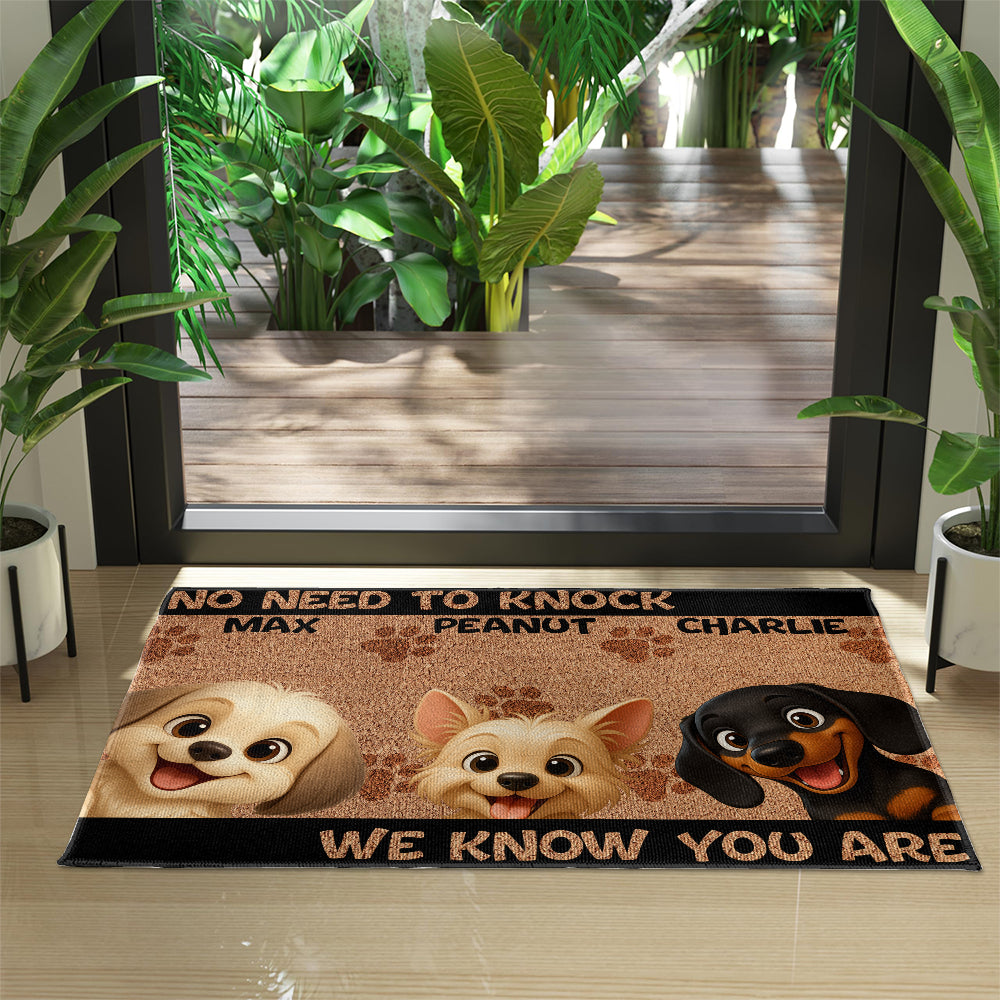 Personalized “No Need to Knock” Doormat – Custom Dog & Cat Doormat with Pet Names – Funny Welcome Mat