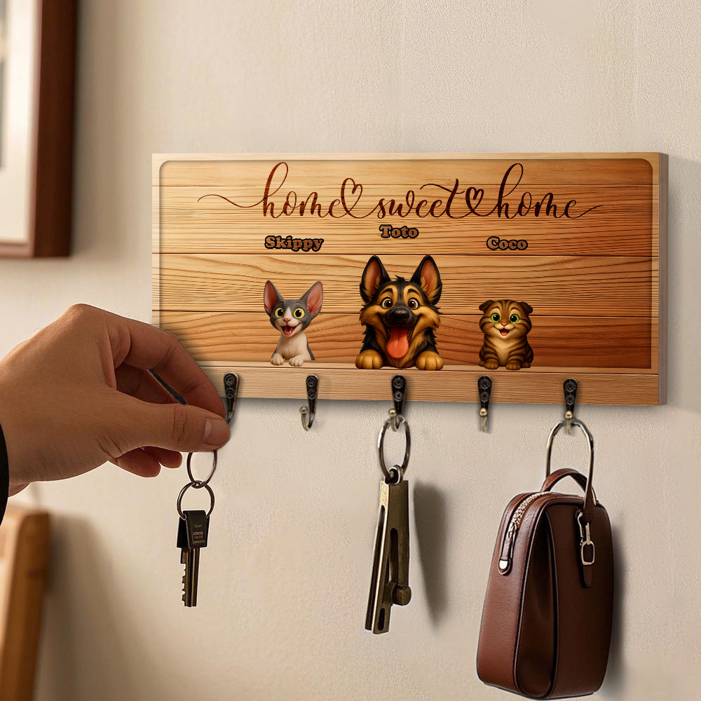 Personalized Key Holder with Peeking Pets - Keyholder - Personalized Gift - Up to 6 Pets