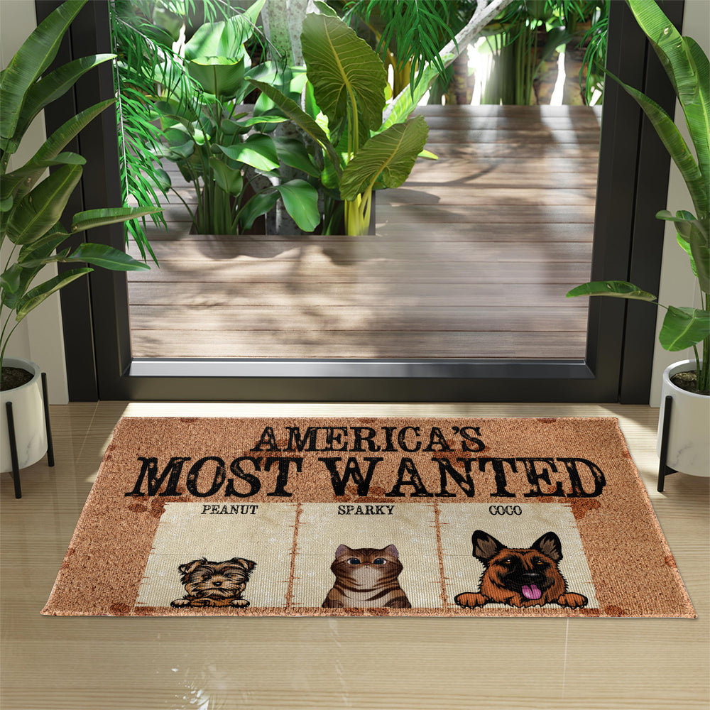 Personalized Pets Doormat - Up to 6 Pets 
- Decorative Mat - Upload Photo - America's Most Wanted