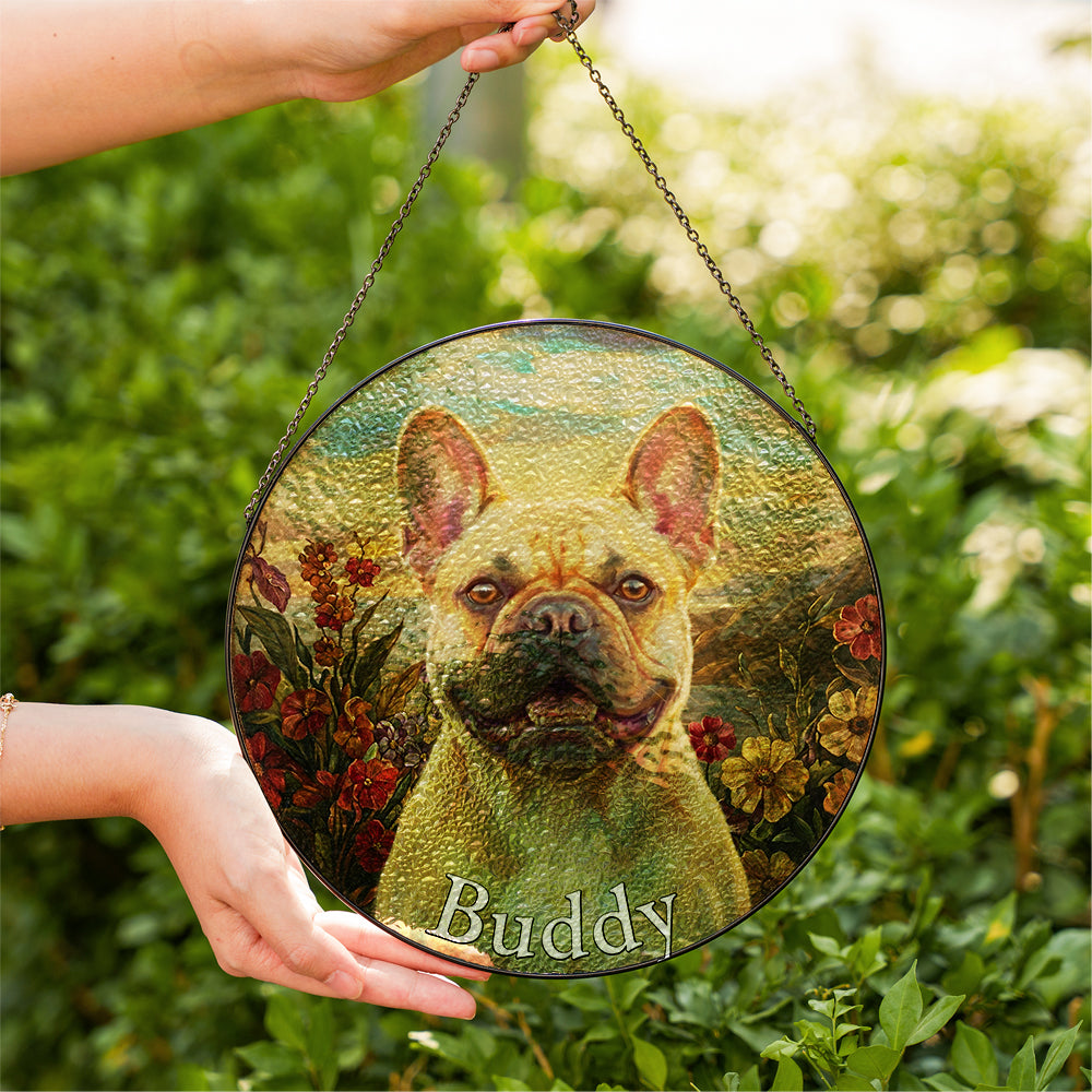 Personalized French Bulldog Portrait Stained Glass Ornament