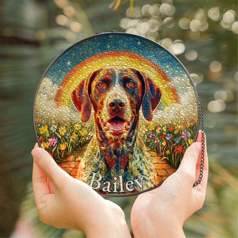 Personalized Dog Rainbow Bridge Stained Glass Ornament