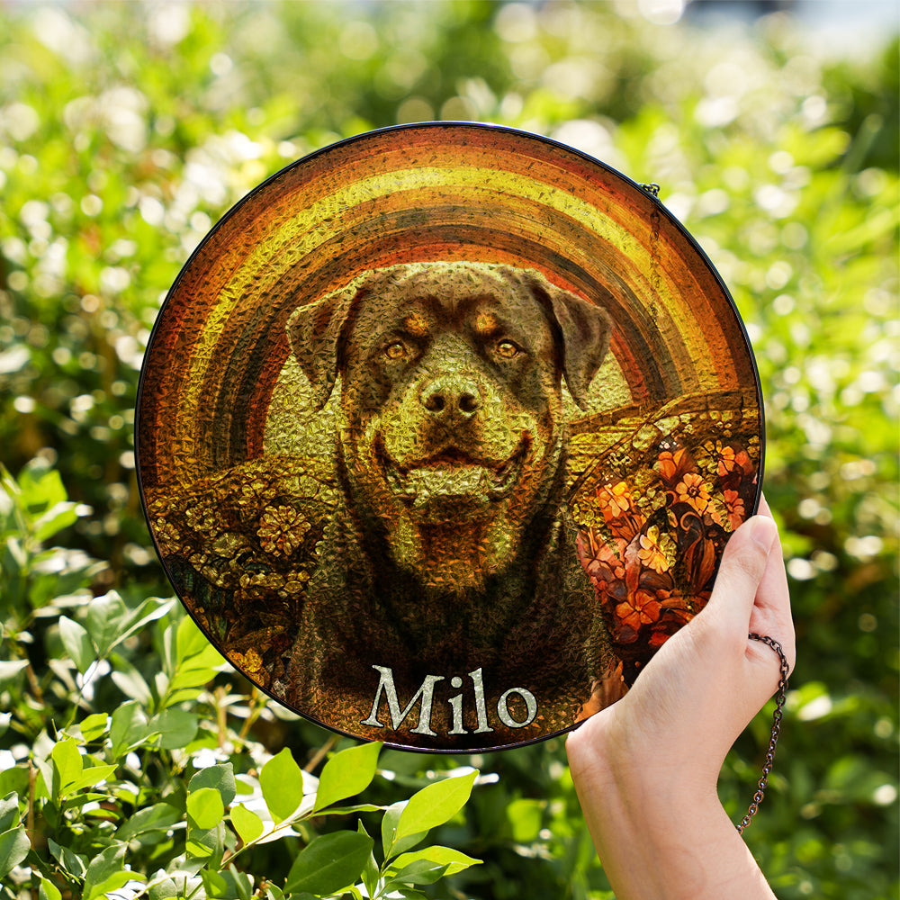 Personalized Rottweiler Portrait Stained Glass Ornament