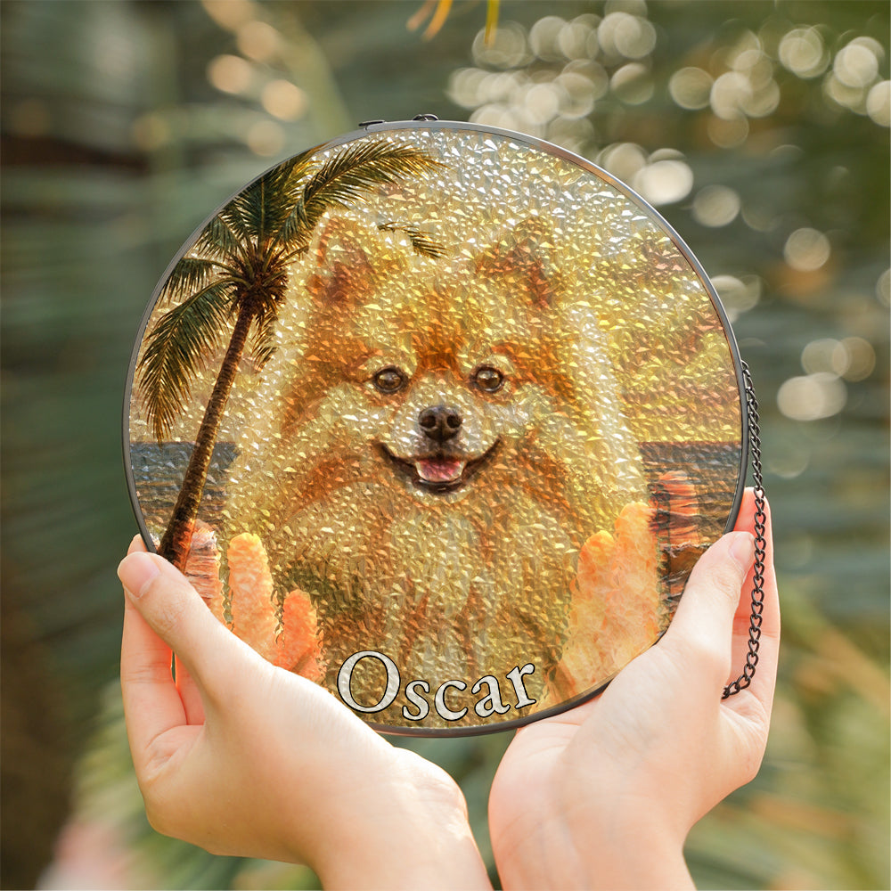 Personalized Pet Portrait Sunset Stained Glass Ornament
