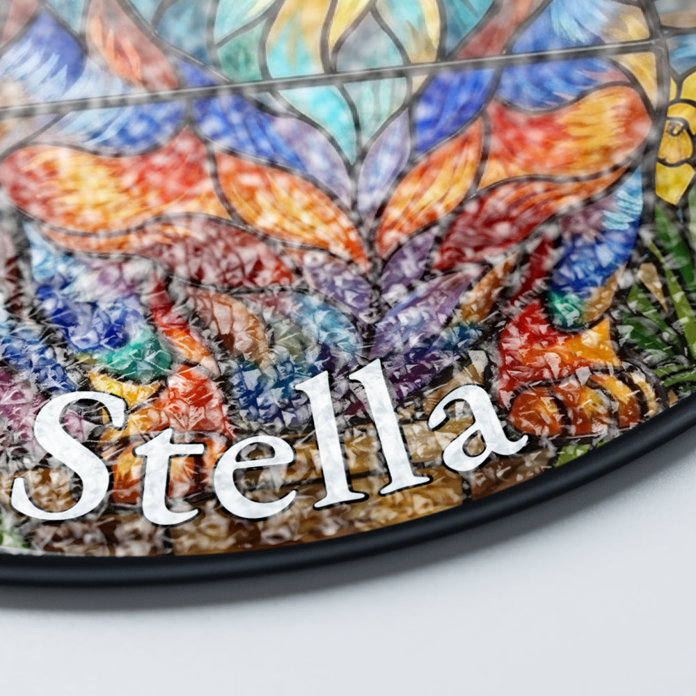 Personalized Dachshund & Daffodil Stained Glass Ornament