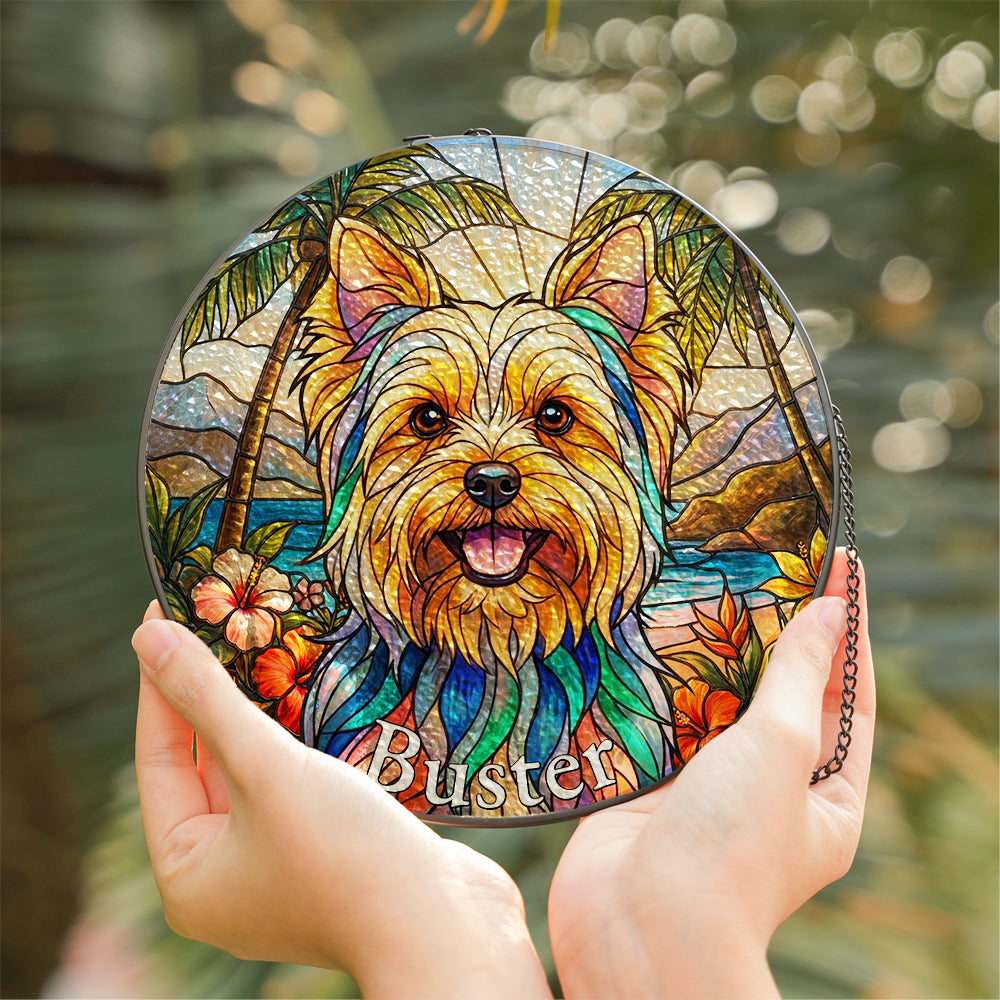 Personalized Tropical Pet Portrait Stained Glass Ornament