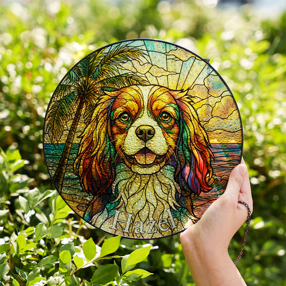 Personalized Cavalier Spaniel Beach Stained Glass Ornament