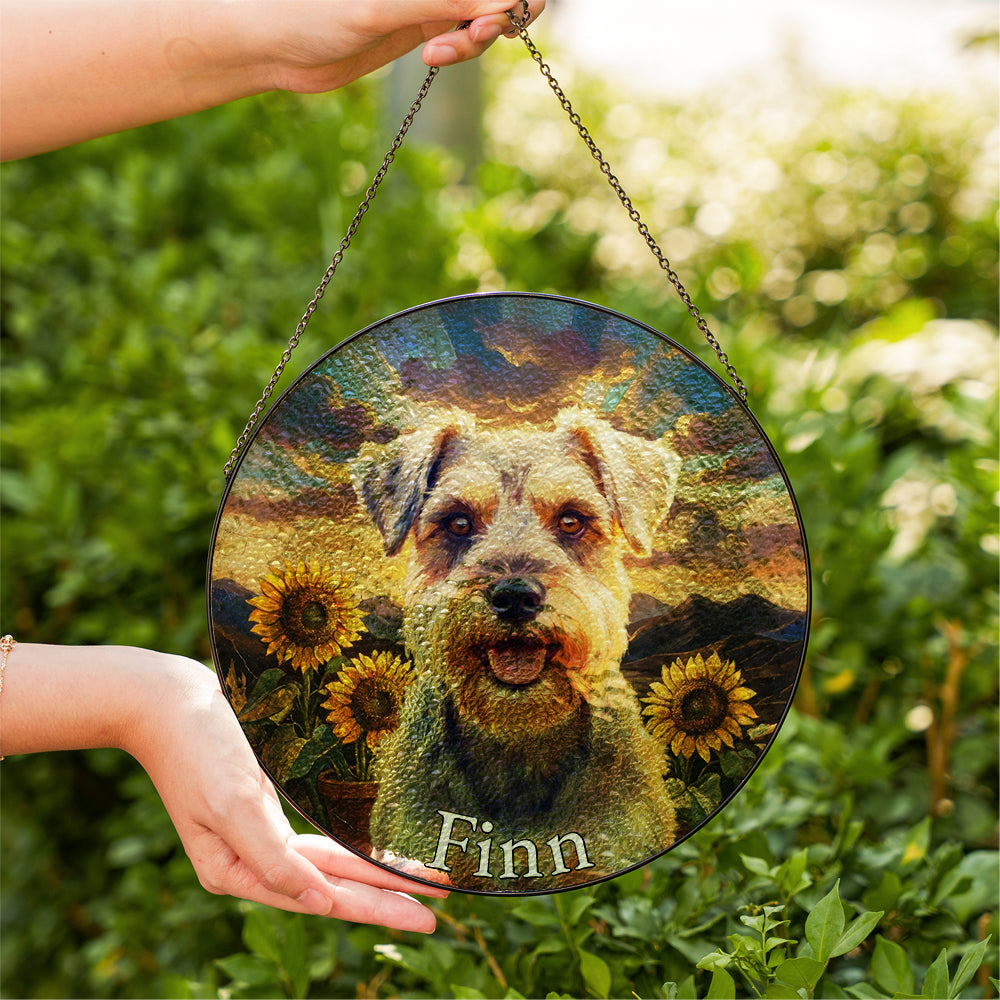 Personalized Dog And Sunflower Stained Glass Ornament