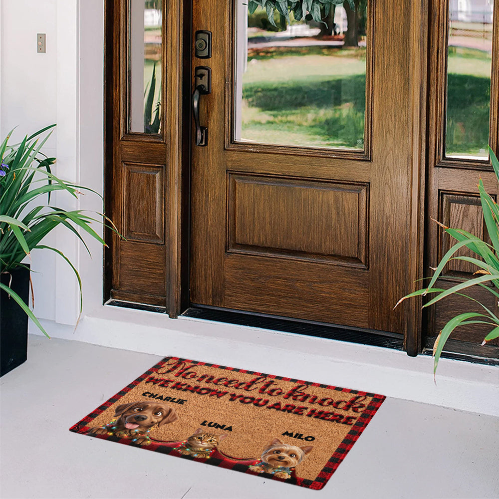 Personalized Pet Doormat – Buffalo Plaid Christmas Lights – photo 5