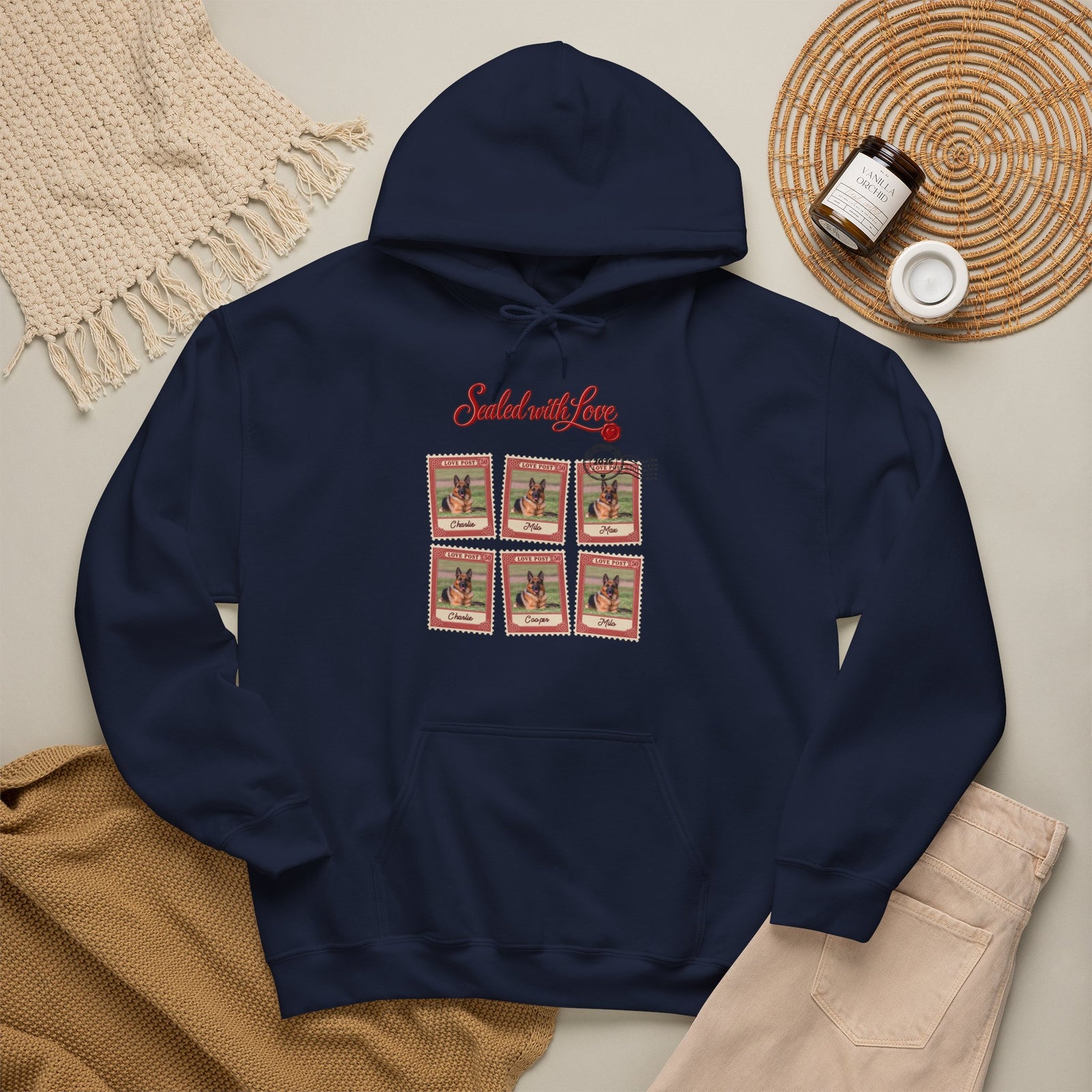 Personalized Dog Hoodie – Love Post Pet Name Stamps – photo 2