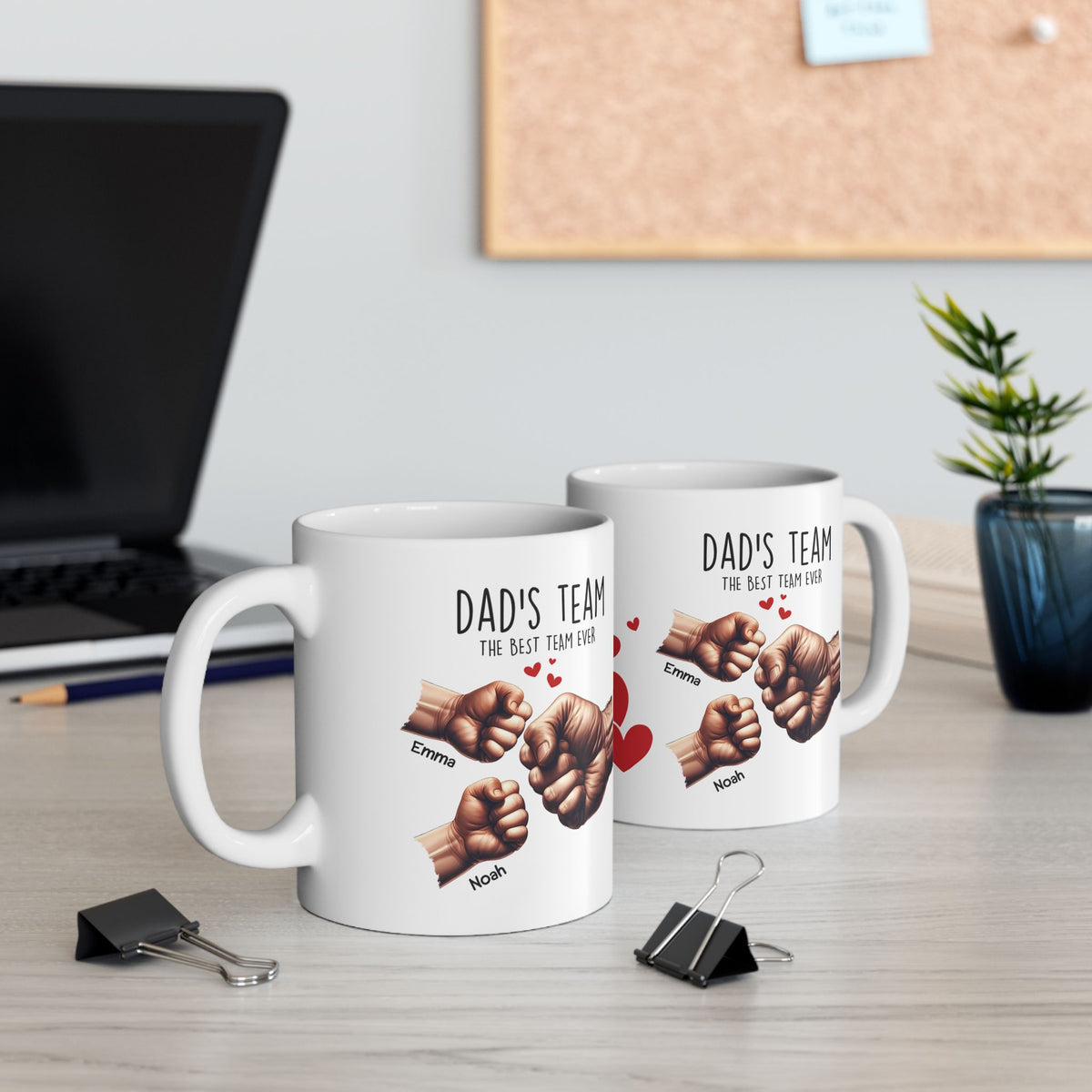 Papa-Tasse – Papas Team-Tasse – Personalisiertes Vatertagsgeschenk – Bis zu 6 Kinder  – Foto 3