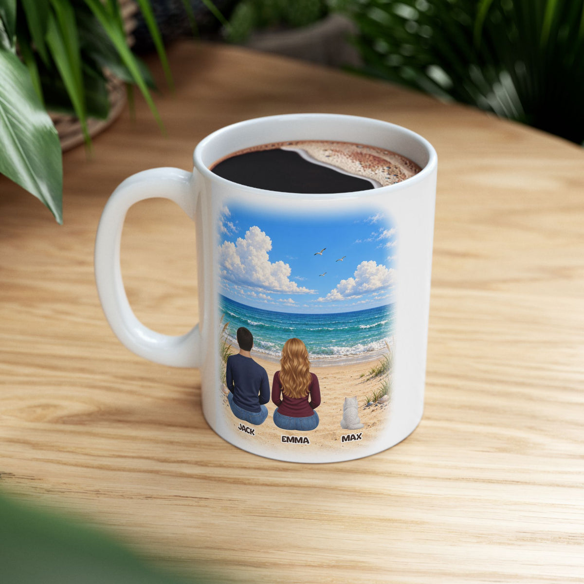 Personalized Coffee Mug with Pets and People – Ocean Beach – photo 4