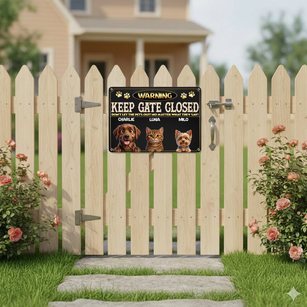 Personalized Dog Metal Sign – Warning Keep Gate Closed – photo 3