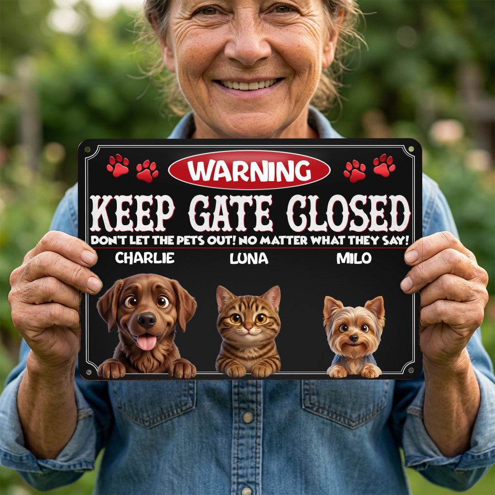Personalized Dog Metal Sign – Pets Gate Warning – photo 4
