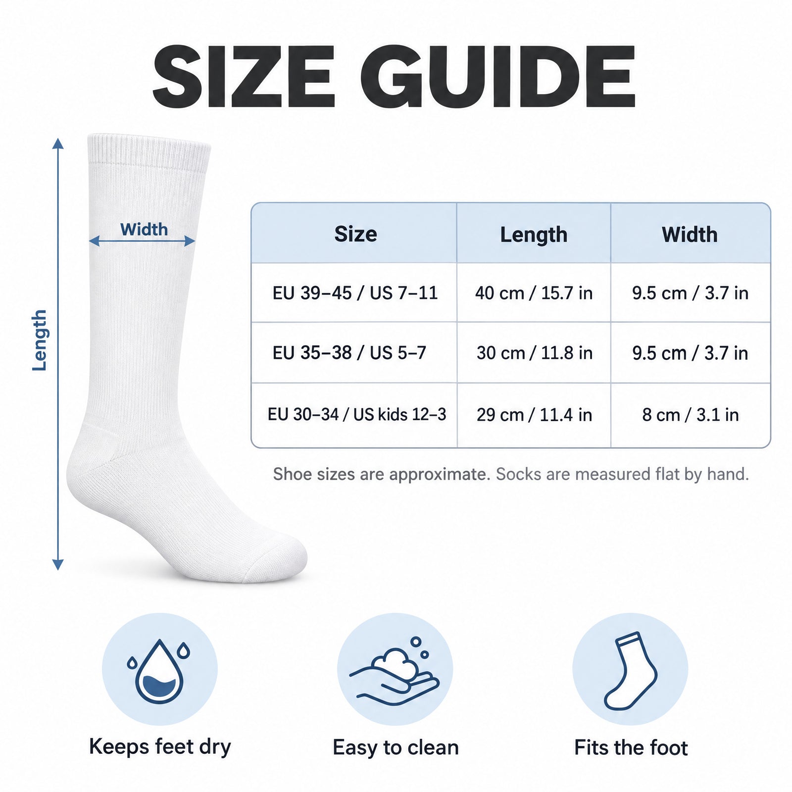 Sock size guide: sizes, length and width