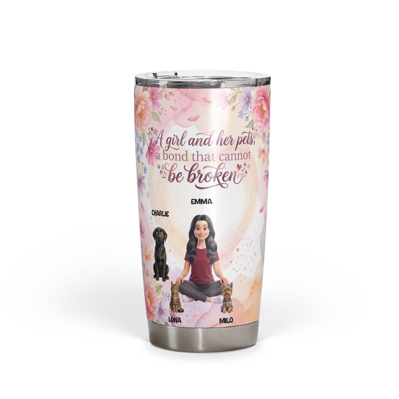 Personalized Girl and Pets 20 oz Tumbler