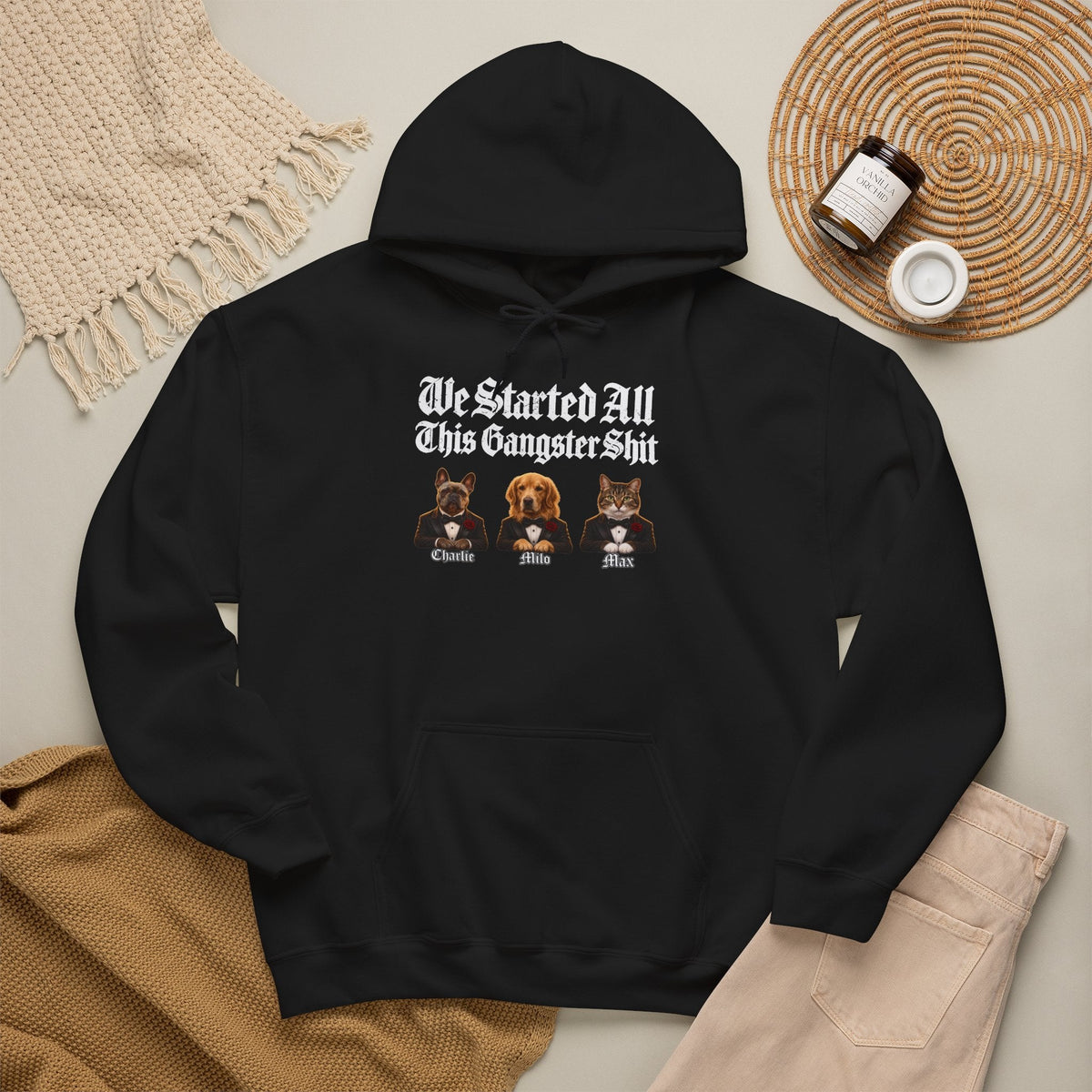 Personalized Gangster Pet Portrait Tee from Photo – Pets with Names – Hoodie