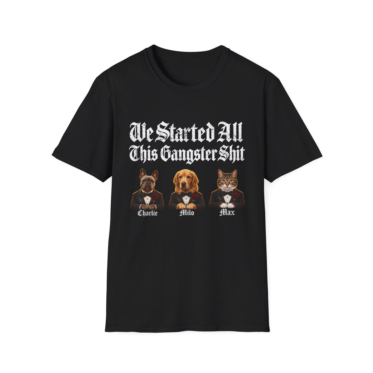 Personalized Gangster Pet Portrait Tee from Photo – Pets with Names