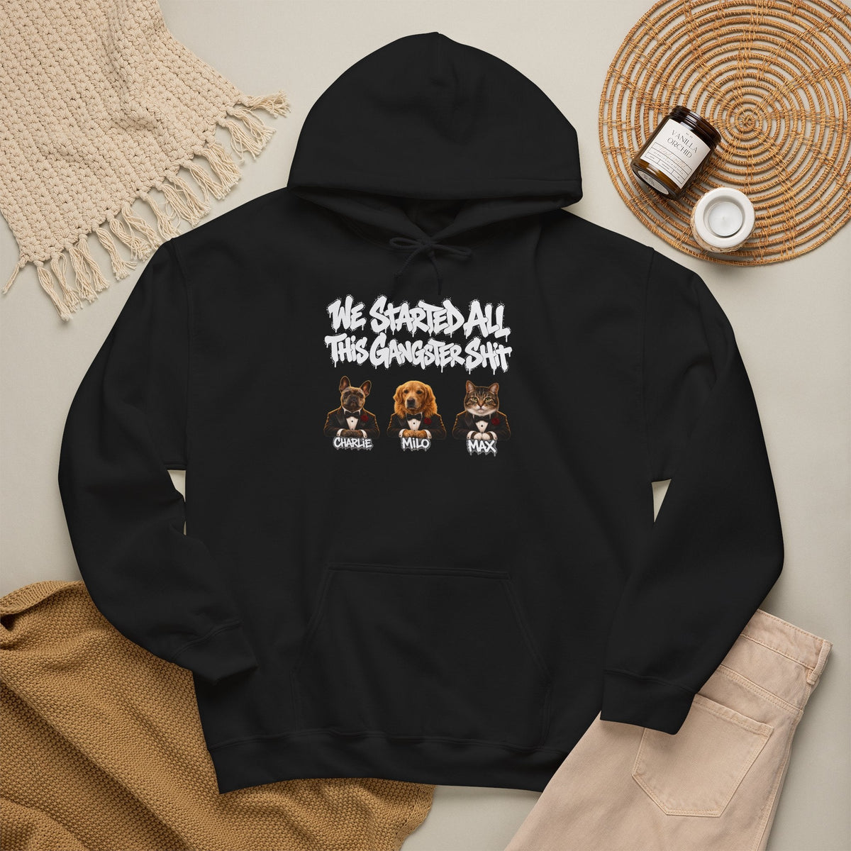 Personalized Gangster Pet Portrait Tee from Photo – Graffiti, Pets with Names – Hoodie