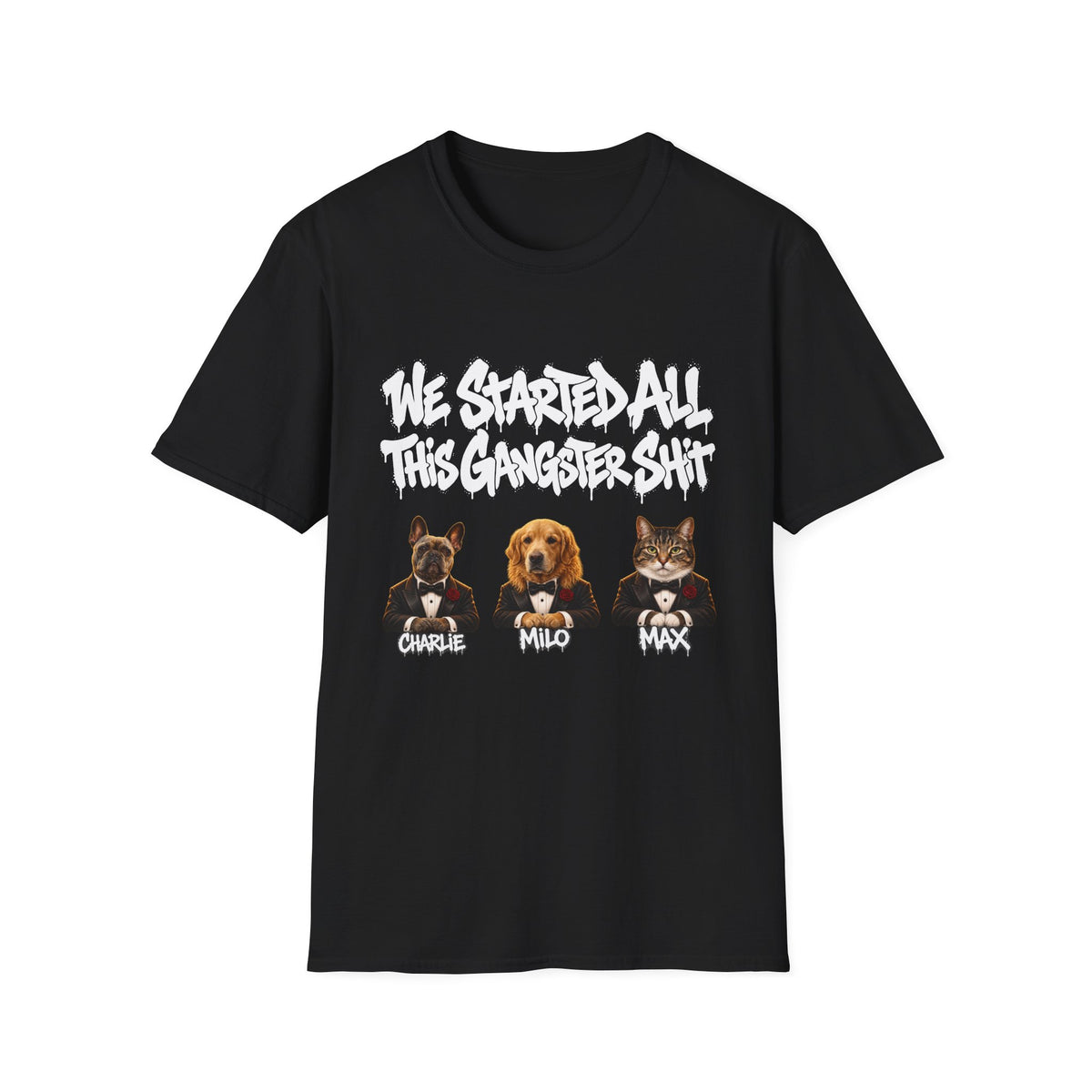 Personalized Gangster Pet Portrait Tee from Photo – Graffiti, Pets with Names