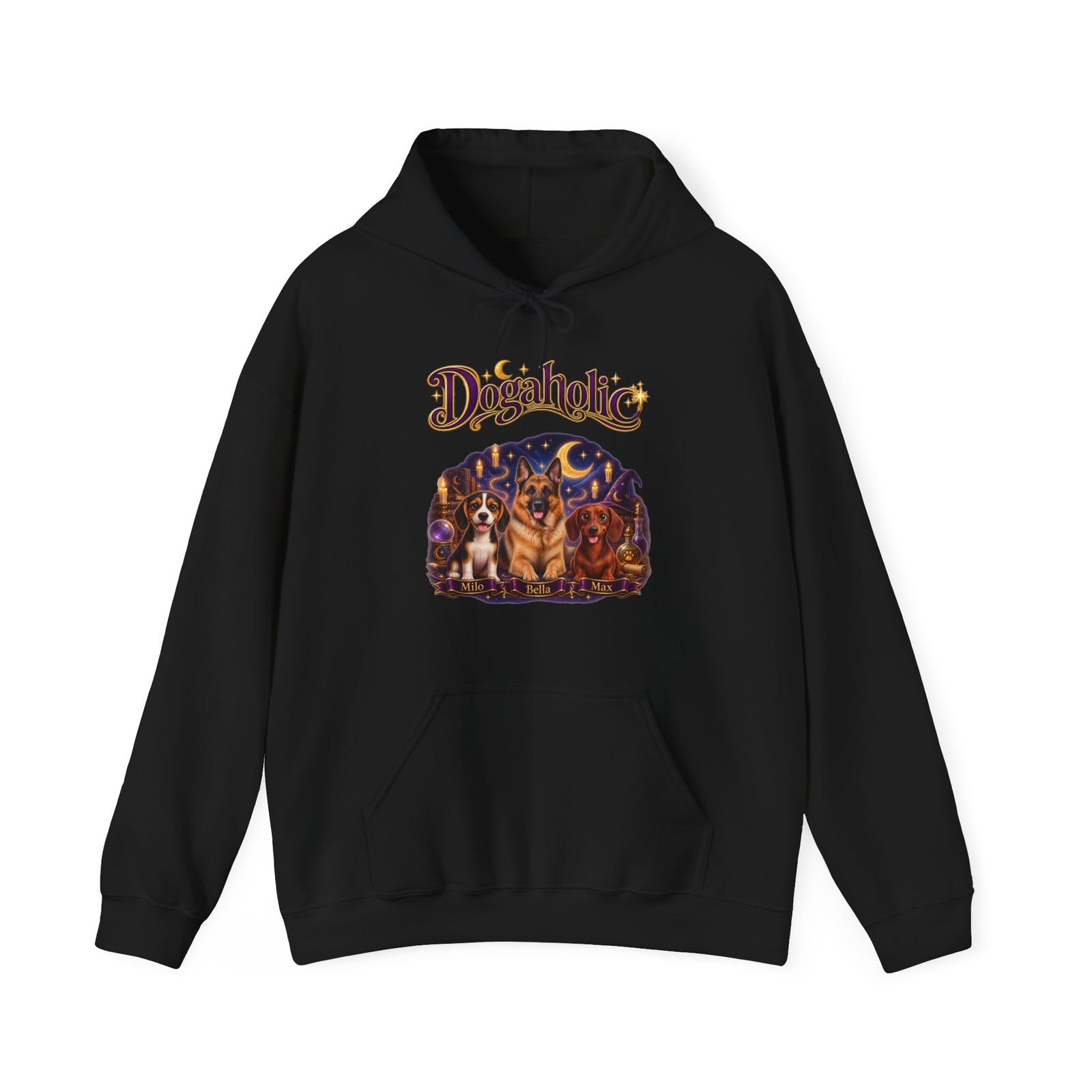 Personalized Graphic Tee – Dogaholic Wizard Dogs – Hoodie Black