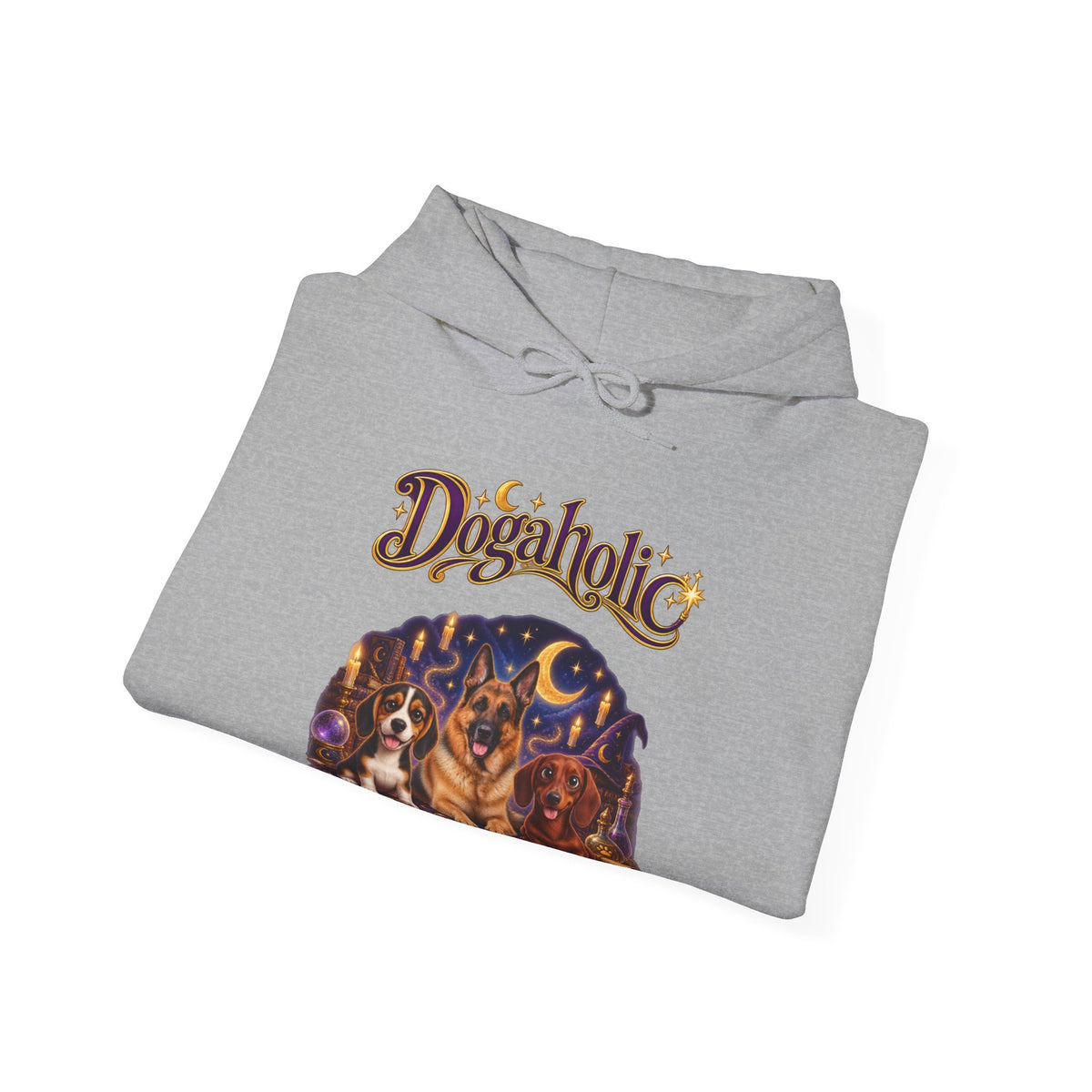 Personalized Graphic Tee – Dogaholic Wizard Dogs – Hoodie Sport Grey