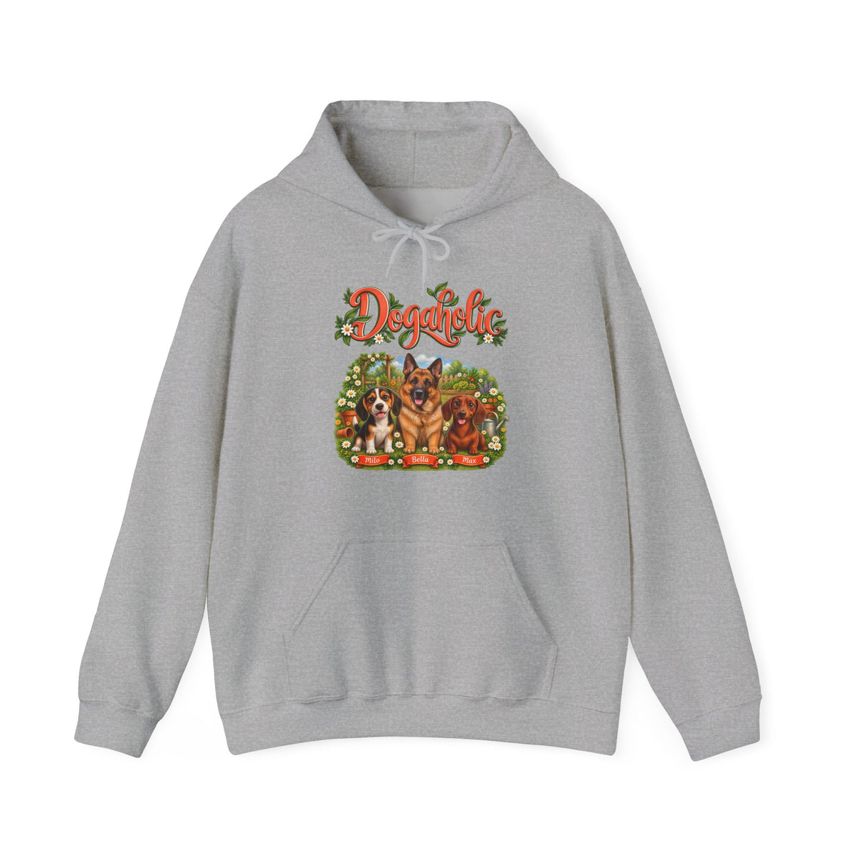 Personalized Graphic Tee – Dogaholic Garden – Hoodie Sport Grey