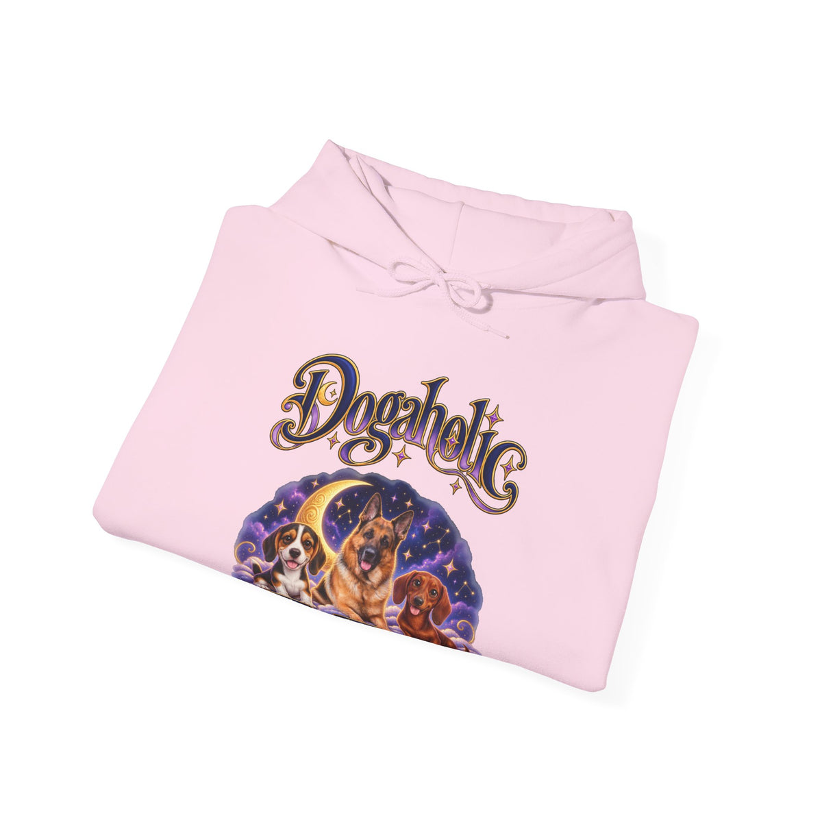 Personalized Graphic Tee – Dogaholic Celestial Dogs – Hoodie Light Pink