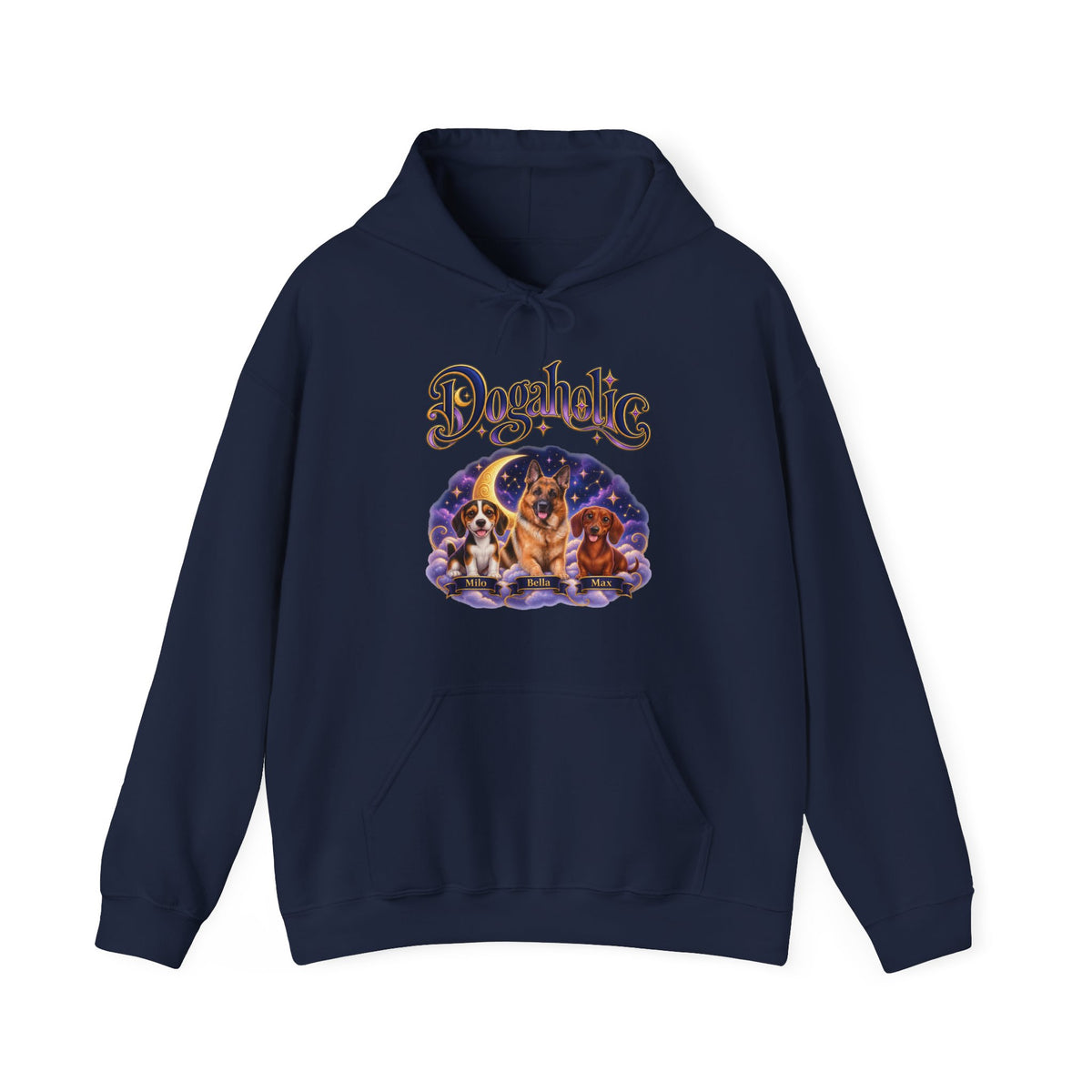 Personalized Graphic Tee – Dogaholic Celestial Dogs – Hoodie Navy