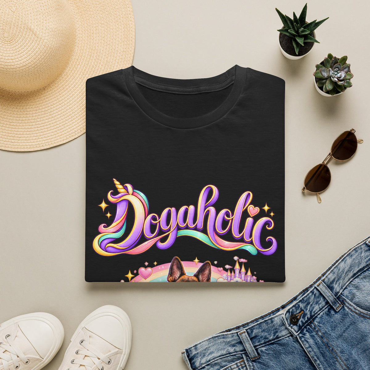 Personalized Graphic Tee – Dogaholic Unicorn Rainbow – photo 17