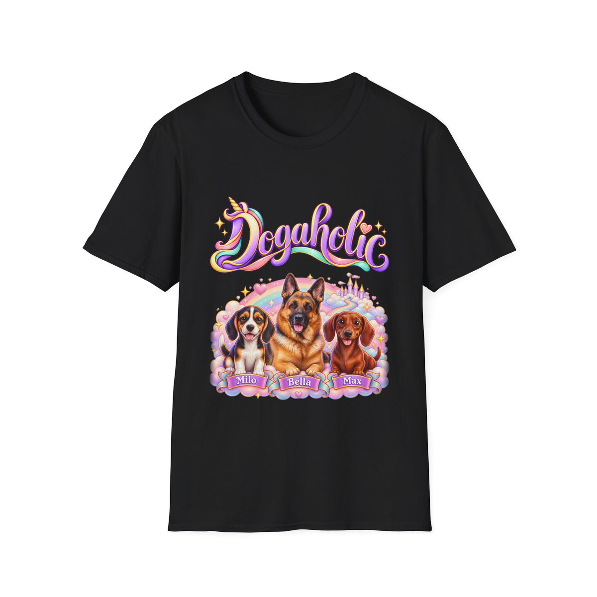 Personalized Graphic Tee – Dogaholic Unicorn Rainbow – photo 16