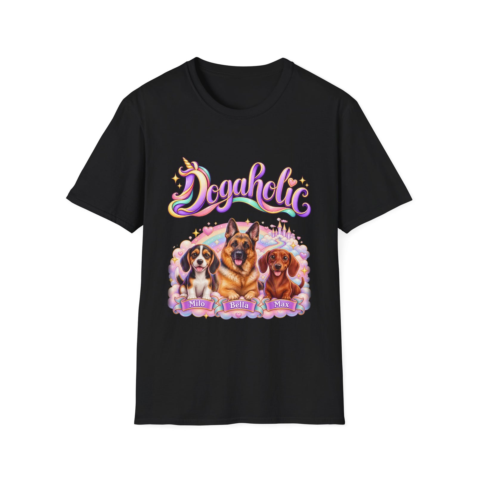 Personalized Graphic Tee – Dogaholic Unicorn Rainbow – photo 16