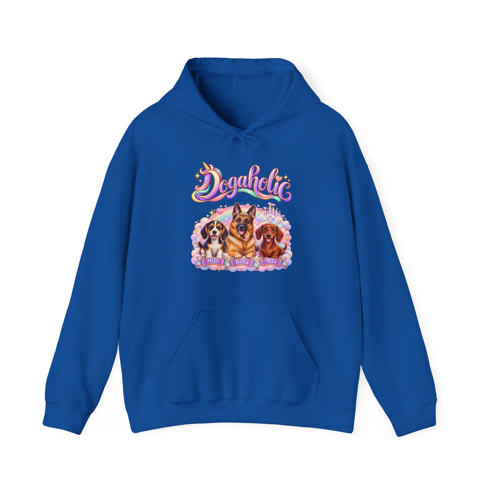 Personalized Graphic Tee – Dogaholic Unicorn Rainbow – Hoodie Royal