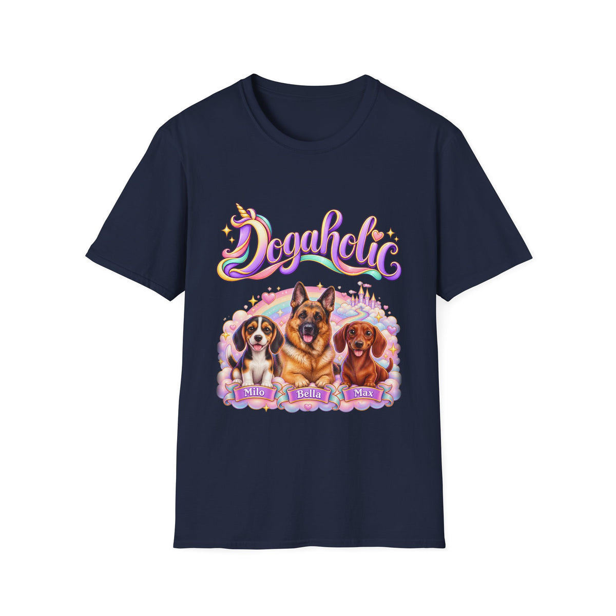 Personalized Graphic Tee – Dogaholic Unicorn Rainbow – photo 4