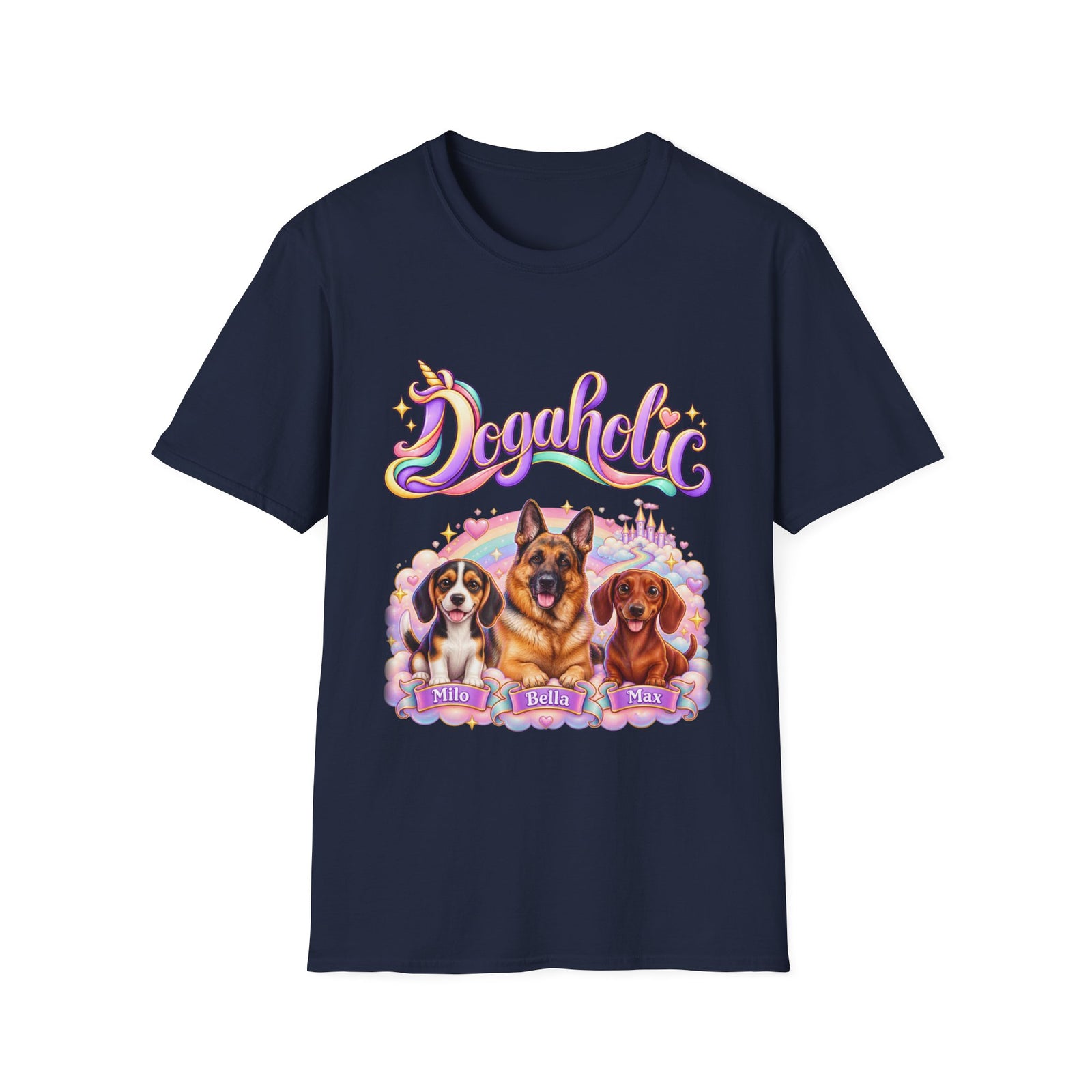 Personalized Graphic Tee – Dogaholic Unicorn Rainbow – photo 4