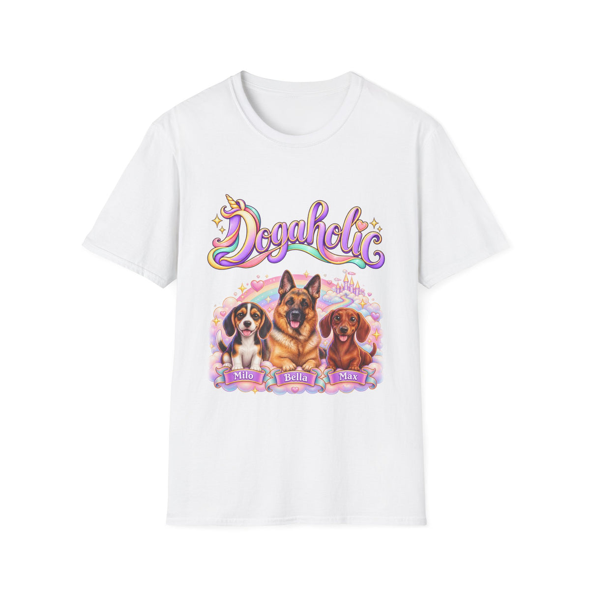 Personalized Graphic Tee – Dogaholic Unicorn Rainbow – photo 13