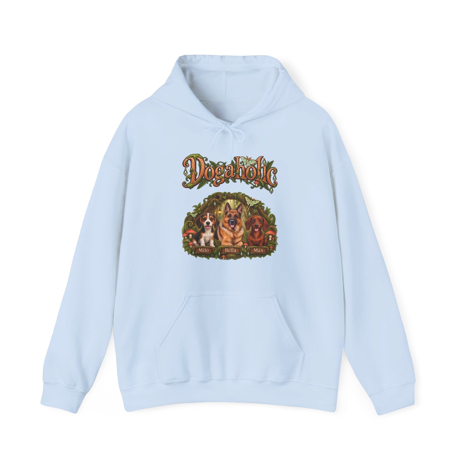 Personalized Graphic Tee – Dogaholic Enchanted Forest – Hoodie Light Blue