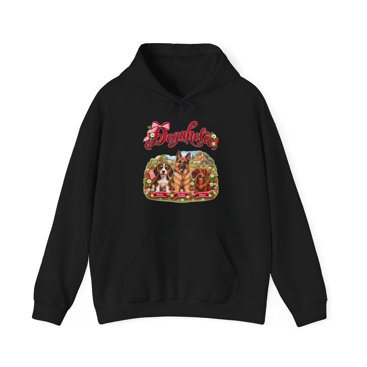 Personalized Graphic Tee – Dogaholic Strawberry Picnic – Hoodie Black
