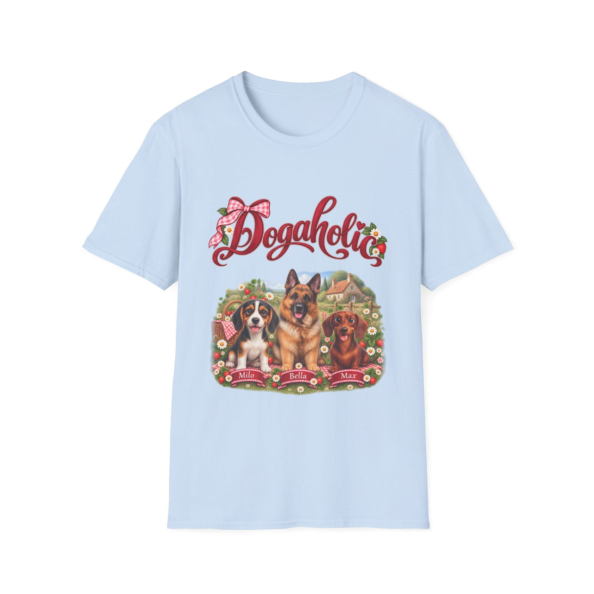 Personalized Graphic Tee – Dogaholic Strawberry Picnic