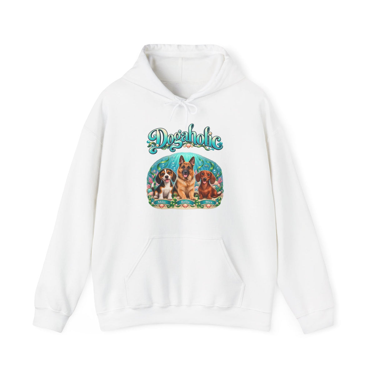 Personalized Graphic Tee – Dogaholic Mermaid Dogs – Hoodie White