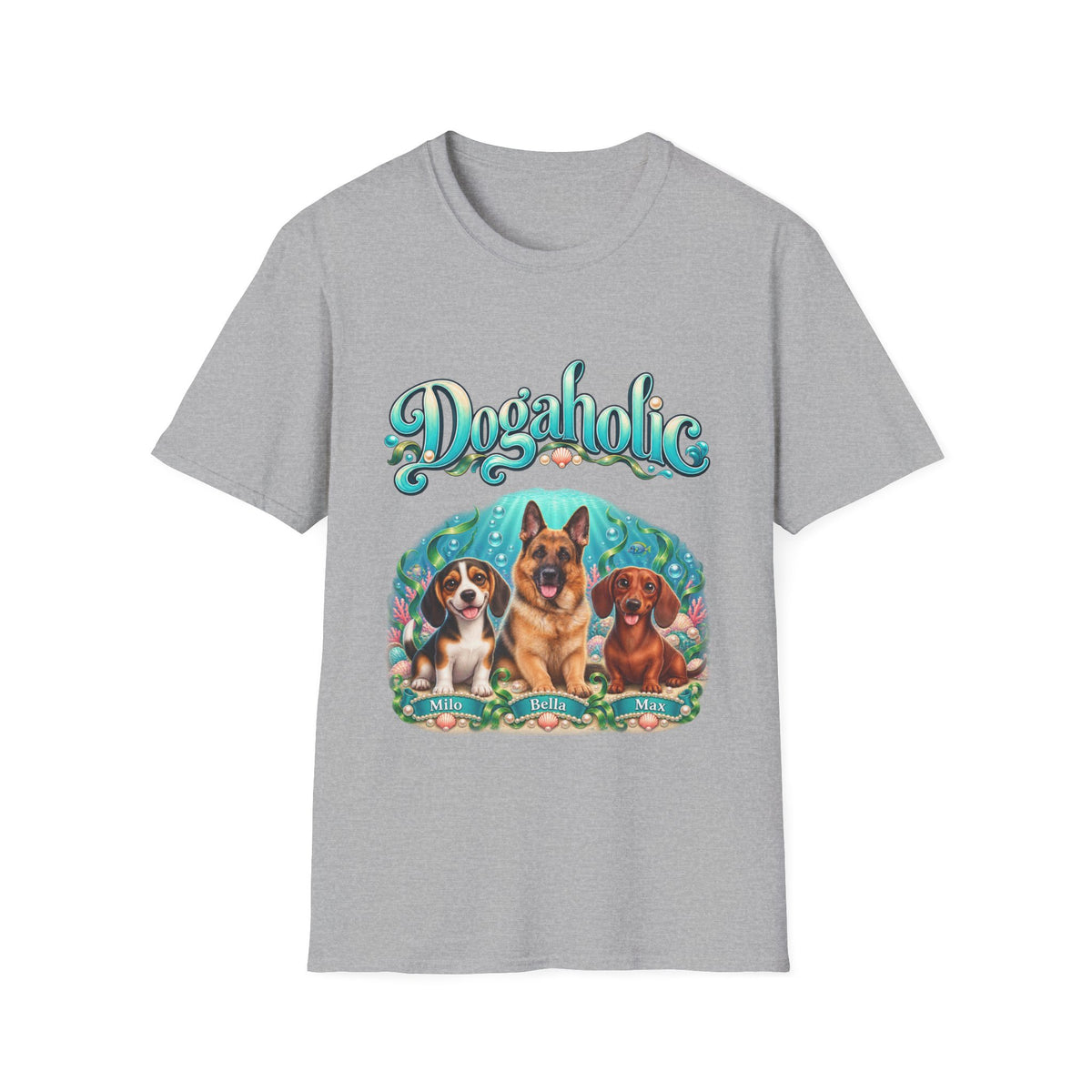 Personalized Graphic Tee – Dogaholic Mermaid Dogs – photo 10