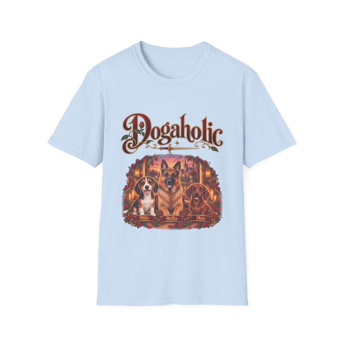Personalized Graphic Tee – Dogaholic Rose Fantasy