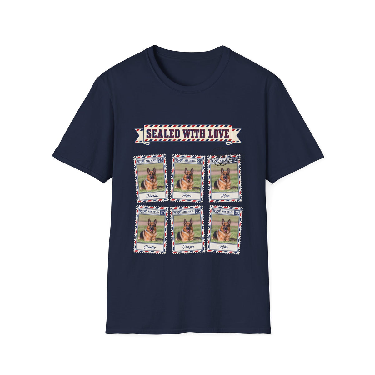 Personalized Graphic Tee – Dog Air Mail Stamps – Foto 4