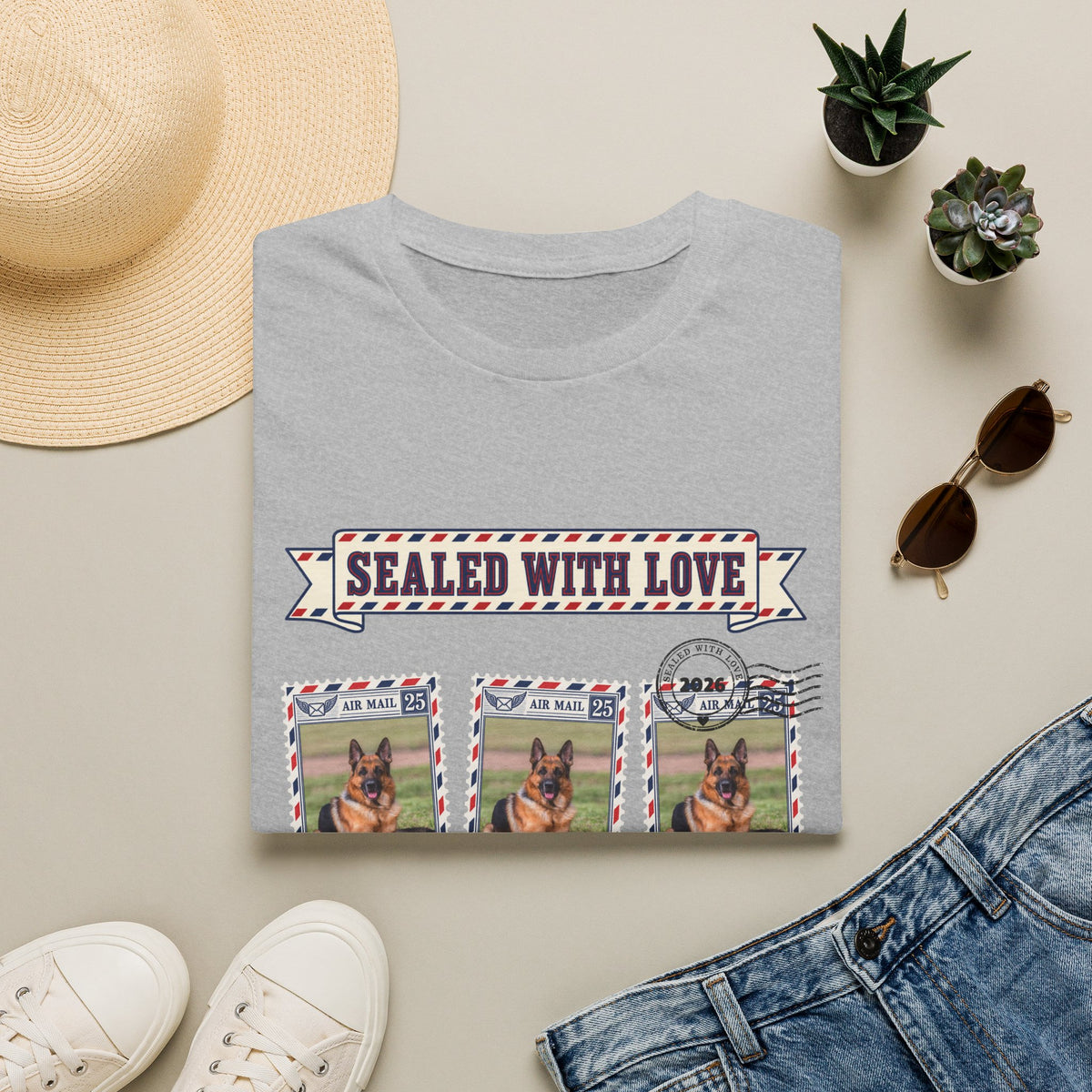Personalized Graphic Tee – Dog Air Mail Stamps – Foto 11