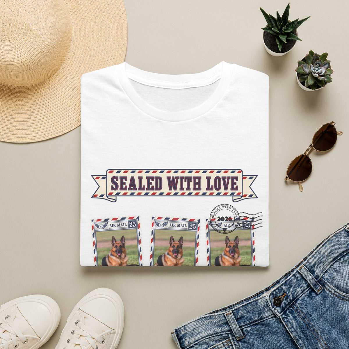 Personalized Graphic Tee – Dog Air Mail Stamps – Foto 14